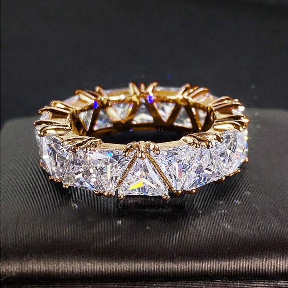 Gold Eternity Band with Clear Princess-Cut Stones - Women's Ring